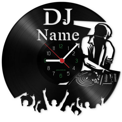 Wanduhr aus Vinyl DJ mit Name