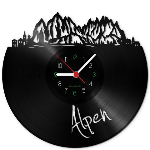 Wanduhr aus Vinyl Skyline Alpen