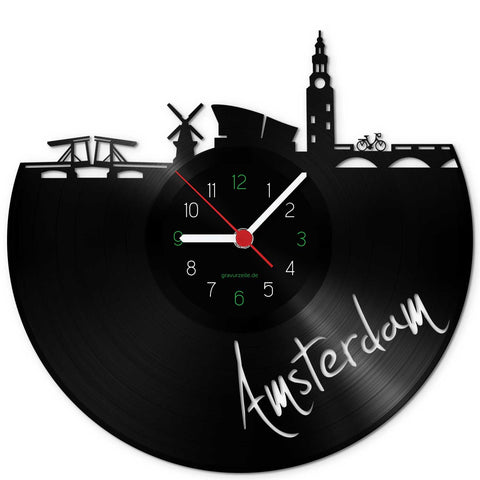 Wanduhr aus Vinyl Skyline Amsterdam