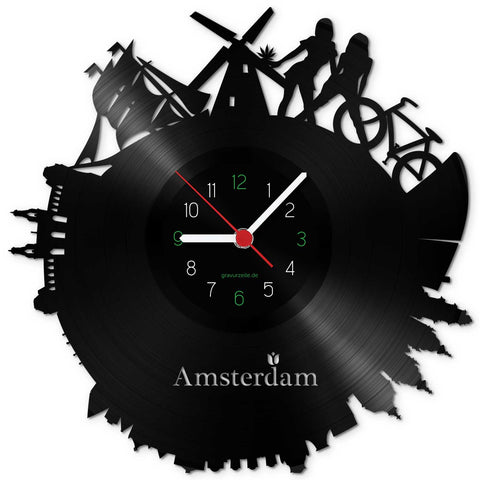 Wanduhr aus Vinyl Skyline Amsterdam 2017