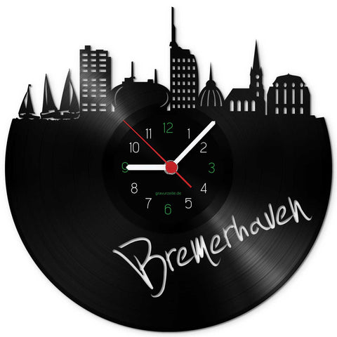Wanduhr aus Vinyl Skyline Bremerhaven