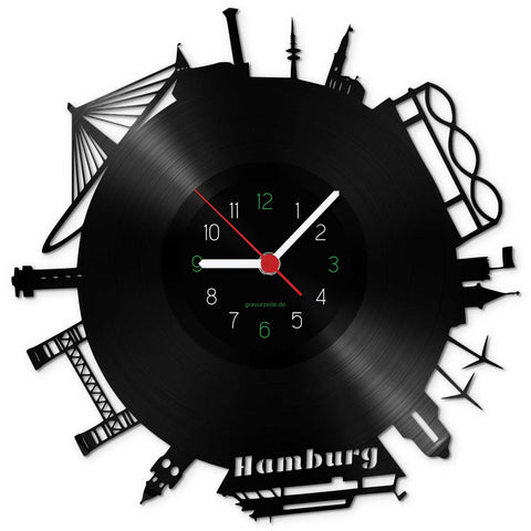 Wanduhr aus Vinyl Skyline Hamburg 2017
