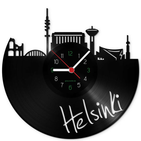 Wanduhr aus Vinyl Skyline Helsinki