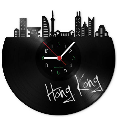 Wanduhr aus Vinyl Skyline Hong Kong