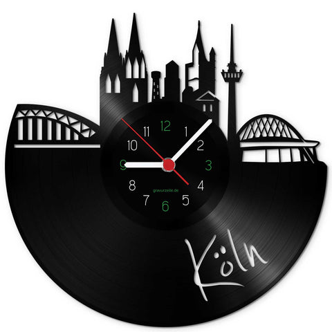 Wanduhr aus Vinyl Skyline Köln