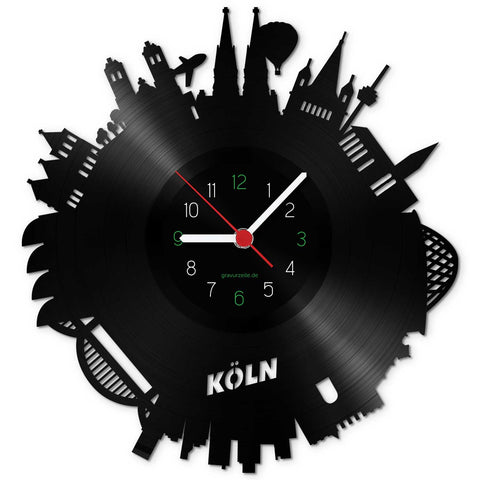 Wanduhr aus Vinyl Skyline Köln 2017