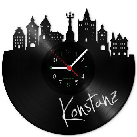 Wanduhr aus Vinyl Skyline Konstanz