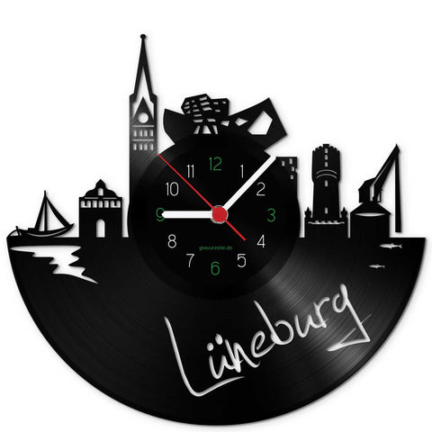 Wanduhr aus Vinyl Skyline Lüneburg