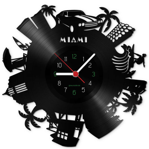 Wanduhr aus Vinyl Skyline Miami 2017