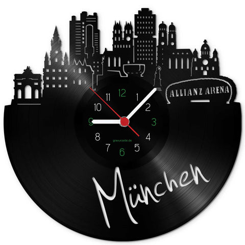 Wanduhr aus Vinyl Skyline München