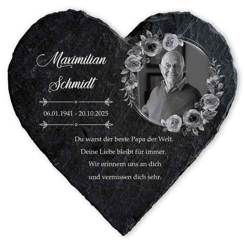 Bedrucktes Schieferherz - In Gedenken V1 - Personalisiertes Geschenk