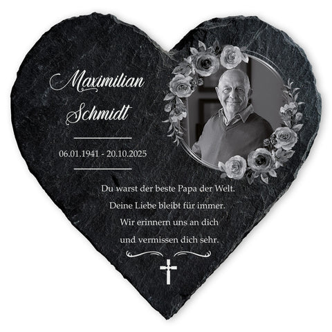 Bedrucktes Schieferherz - In Gedenken V2 - Personalisiertes Geschenk