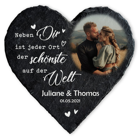 Bedrucktes Schieferherz - Paarfoto - Personalisiertes Geschenk