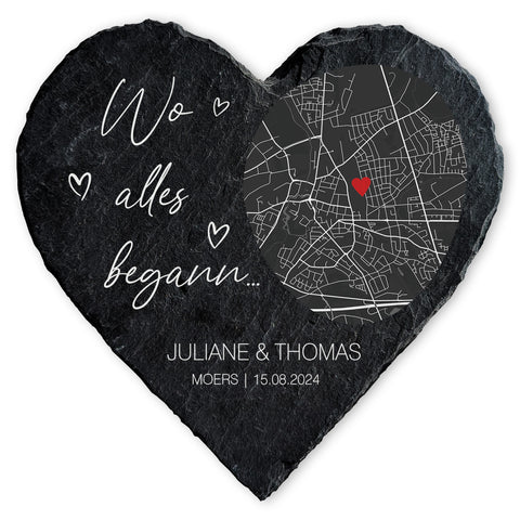 Bedrucktes Schieferherz - Wo alles begann - Personalisiertes Geschenk
