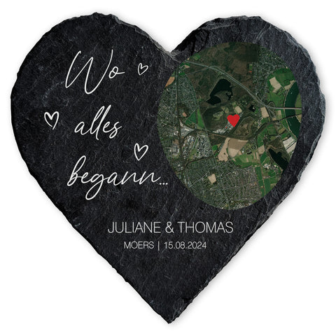 Bedrucktes Schieferherz - Wo alles begann - Personalisiertes Geschenk