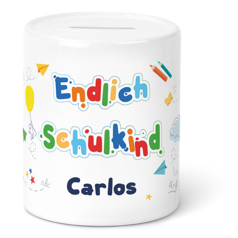 Spardose aus Keramik - Endlich Schulkind