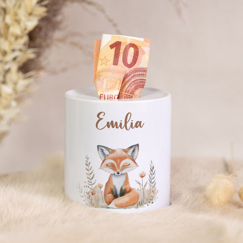 Personalisierte Keramik-Spardose Waldtiere V2 – Fuchs