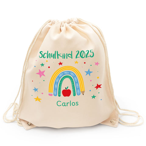 Turnbeutel für Kinder - Regenbogen Schulkind - zur Einschulung
