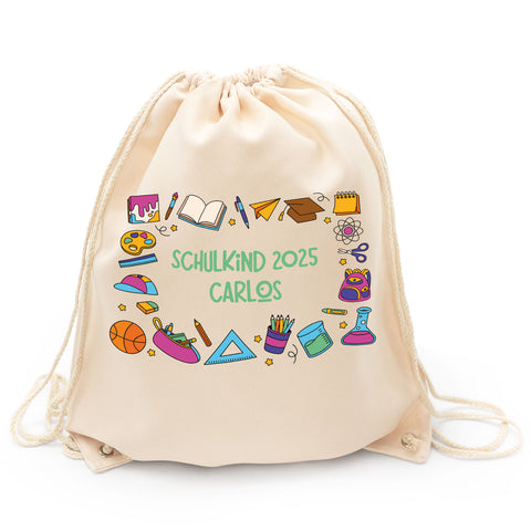Turnbeutel für Kinder - Schulkind Comic - zur Einschulung