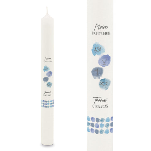 Stabkerze "Watercolor"- Kommunion Kerze mit Namen & Datum