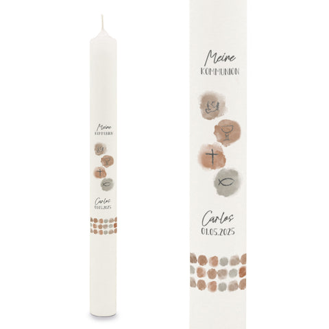 Stabkerze "Watercolor"- Kommunion Kerze mit Namen & Datum