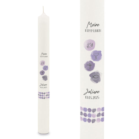 Stabkerze "Watercolor"- Kommunion Kerze mit Namen & Datum