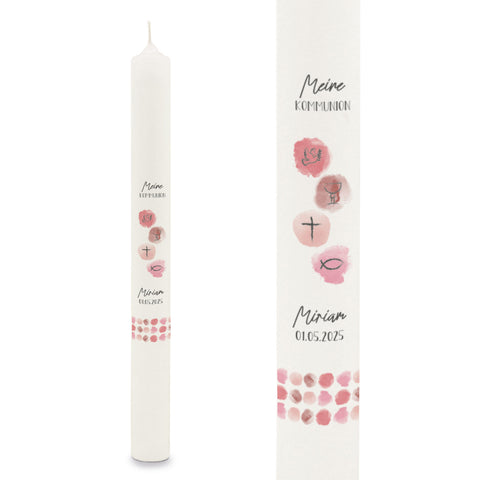 Stabkerze "Watercolor"- Kommunion Kerze mit Namen & Datum