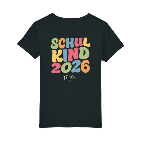 Personalisiertes Kinder T-Shirt Schulkind 2026 in Schwarz mit Namen - Rückansicht