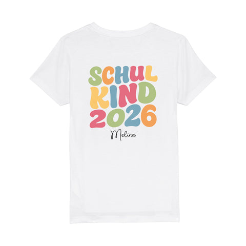 Personalisiertes Kinder T-Shirt Schulkind 2026 in Weiß mit Namen - Rückansicht
