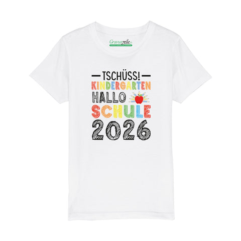 Bedrucktes T-Shirt für Kinder - Tschüss Kindergarten, Hallo Schule