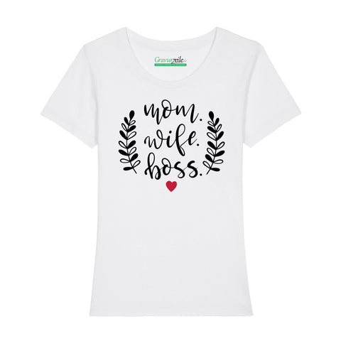 Bedrucktes T-Shirt für Damen - Mom. Wife. Boss.