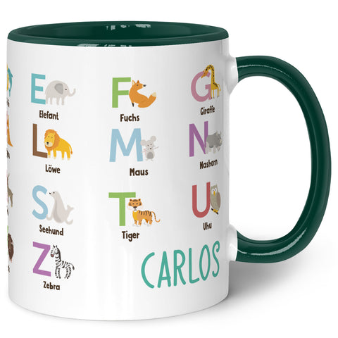 Bedruckte Tasse - ABC Tiere - Geschenk zur Einschulung