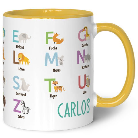 Bedruckte Tasse - ABC Tiere - Geschenk zur Einschulung