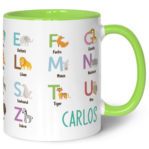 Bedruckte Tasse - ABC Tiere - Geschenk zur Einschulung