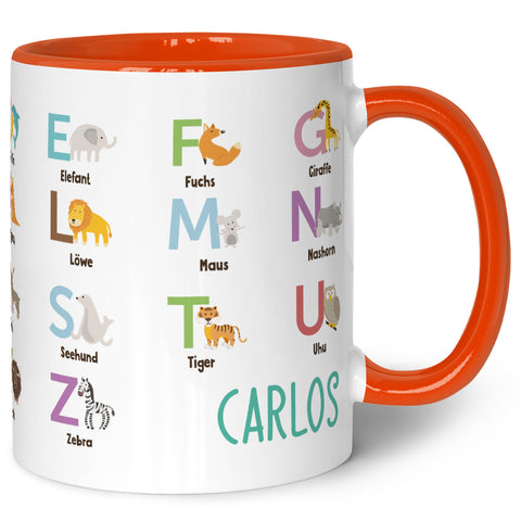 Bedruckte Tasse - ABC Tiere - Geschenk zur Einschulung