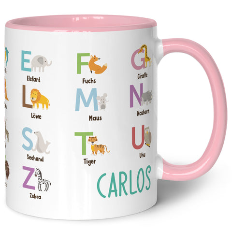 Bedruckte Tasse - ABC Tiere - Geschenk zur Einschulung