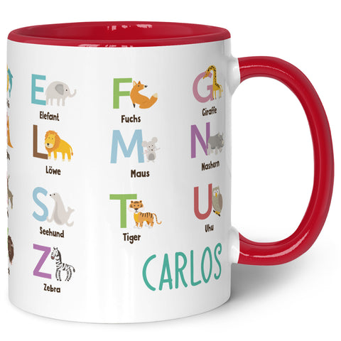 Bedruckte Tasse - ABC Tiere - Geschenk zur Einschulung