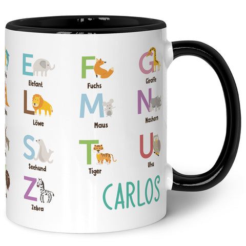 Bedruckte Tasse - ABC Tiere - Geschenk zur Einschulung