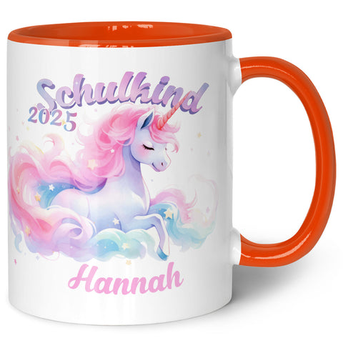 Bedruckte Tasse mit Einschulung magisches Einhorn Motiv - personalisiert mit Name