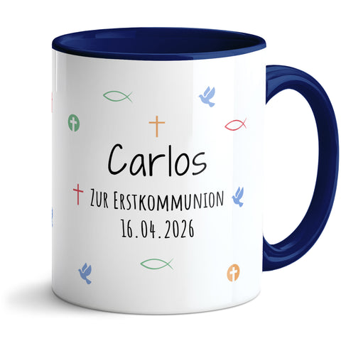 Bedruckte Tasse mit Motiv - Zur Erstkommunion & Konfirmation - Personalisiert mit Name & Datum