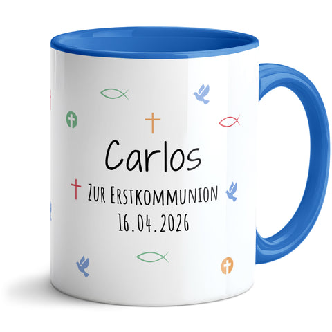 Bedruckte Tasse mit Motiv - Zur Erstkommunion & Konfirmation - Personalisiert mit Name & Datum