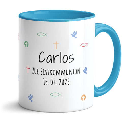 Bedruckte Tasse mit Motiv - Zur Erstkommunion & Konfirmation - Personalisiert mit Name & Datum