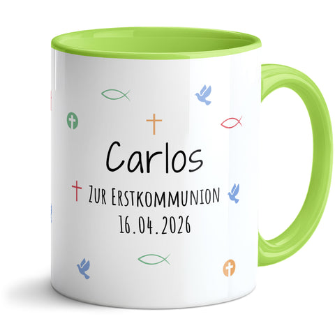 Bedruckte Tasse mit Motiv - Zur Erstkommunion & Konfirmation - Personalisiert mit Name & Datum
