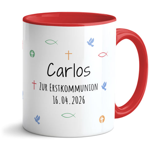 Bedruckte Tasse mit Motiv - Zur Erstkommunion & Konfirmation - Personalisiert mit Name & Datum