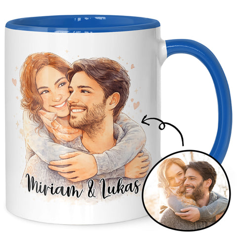Bedruckte Tasse im Aquarell Stil - Foto Pärchen - Personalisiert mit eigenem Bild