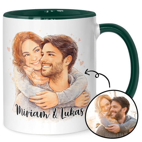 Bedruckte Tasse im Aquarell Stil - Foto Pärchen - Personalisiert mit eigenem Bild
