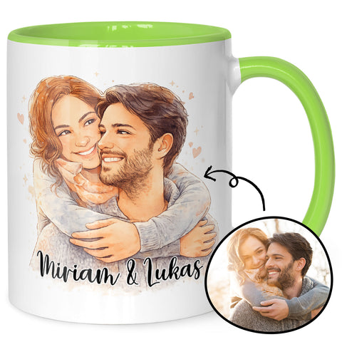 Bedruckte Tasse im Aquarell Stil - Foto Pärchen - Personalisiert mit eigenem Bild