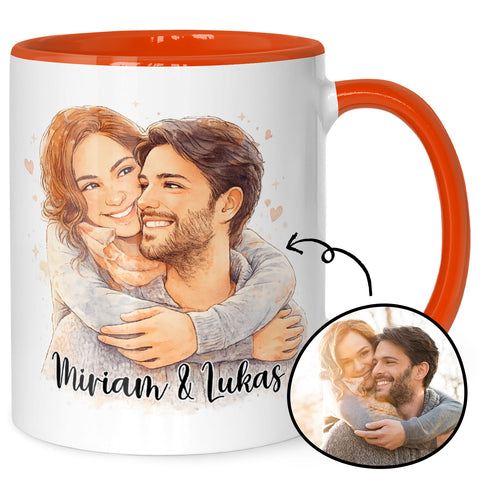 Bedruckte Tasse im Aquarell Stil - Foto Pärchen - Personalisiert mit eigenem Bild