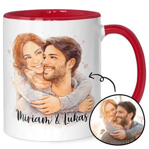Bedruckte Tasse im Aquarell Stil - Foto Pärchen - Personalisiert mit eigenem Bild