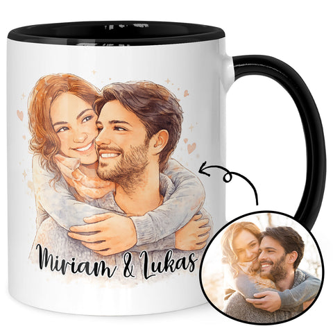 Bedruckte Tasse im Aquarell Stil - Foto Pärchen - Personalisiert mit eigenem Bild
